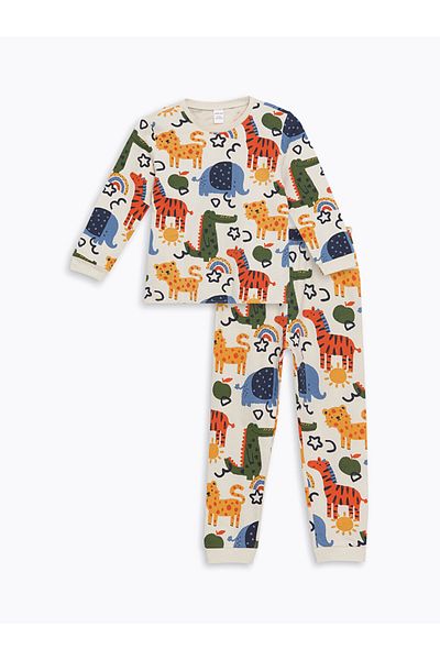 LC Waikiki Crew Neck and Printed Long Sleeve Pajamas Set for Baby Boy
