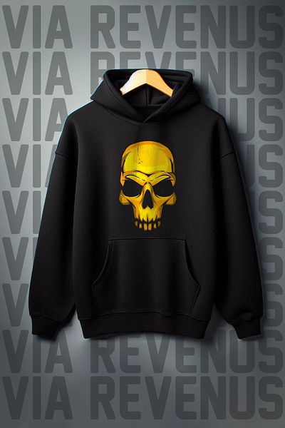 Vordevia Kangaroo Printed - 3 Thread Black Hooded Oversize Sweatshirt