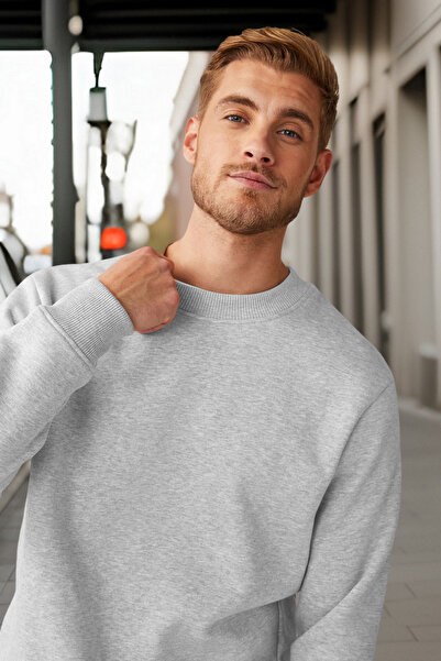 BESSA Men's Gray Crew Neck Cotton Sweatshirt - Relaxed Fit