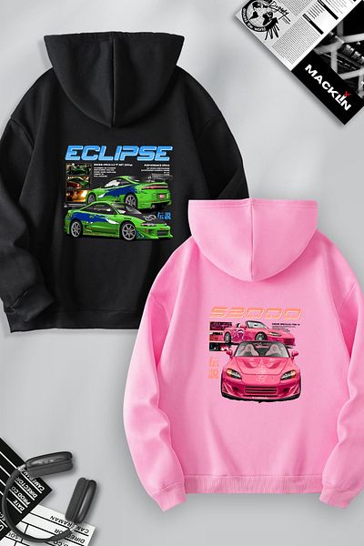 macklin Eclipse and S2000 Back Printed Fast and Furious Hooded Sweatshirt Set of 2 - Lover Couple Combination
