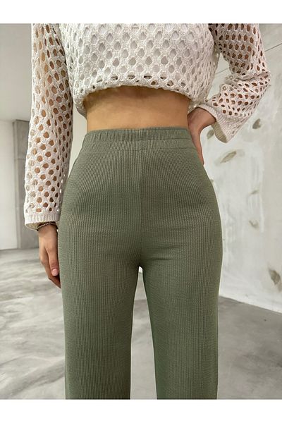 CNRCollection High Waist and Soft Fabric Khaki Women's Trousers - Wide Leg and Loose Cut