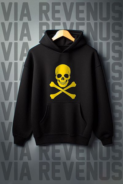 Vordevia Kangaroo Printed - 3 Thread Black Hooded Oversize Sweatshirt