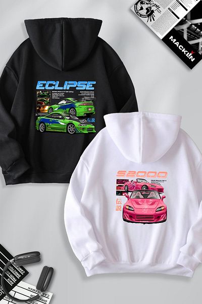 macklin Eclipse and S2000 Back Printed Fast and Furious Hooded Sweatshirt Set of 2 - Lover Couple Combination