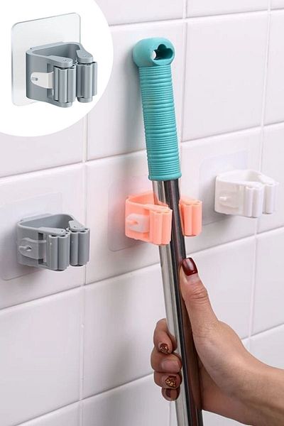 Hombak 1 Piece Quality - Single Wall Adhesive Mop Holder and Stick Hanger