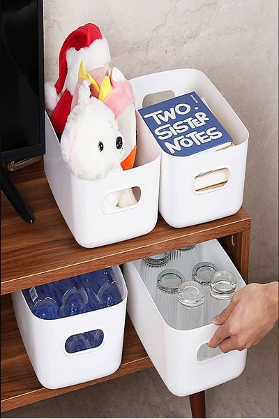 Alacarte 4-piece 3.5 Liter White Refrigerator Organizer - Inner Cabinet and Bathroom Organizer Basket