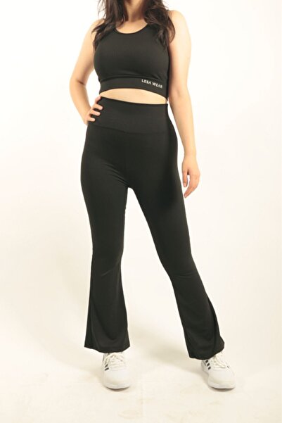 VERA LİFE Visok struk Rebrasto Zvonaste nogavice Leggings i C Skraćeni kroj set