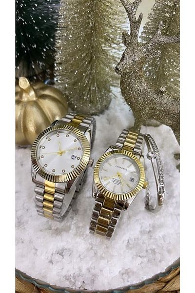 Has Double Watch Gold Silver Metal Band