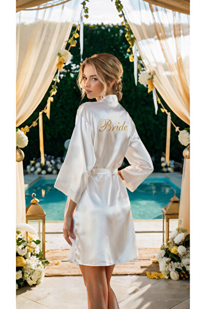 Valeria Anton Bride Dressing Gown Satin Embroidered White Bridal Dressing Gown