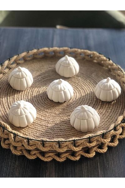 SimburCraft 6-Piece Mini Turkish Delight Bowl Pumpkin - Designed Dragee, Tea and Coffee Side Presentation Bowl with Lid, Unpainted