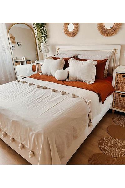 AtölyeNT Bohemian Cotton Fabric Bed/Seat Cover Beige 250x220 Cm