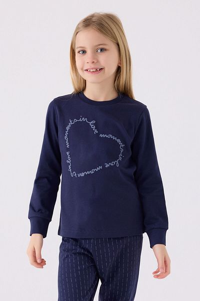 Arnetta Girl's Navy Blue Long Sleeve Pajama Set