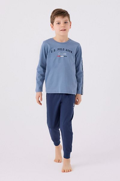 U.S. Polo Assn. Costum de pijama albastru cu maneca lunga pentru baietel