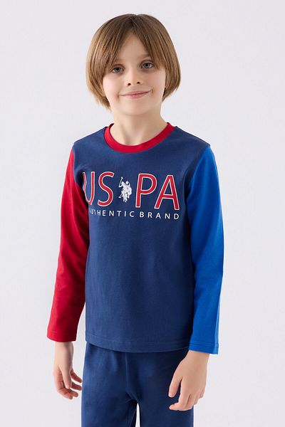 U.S. Polo Assn. Set de pijamale albastre cu maneca lunga pentru baietel