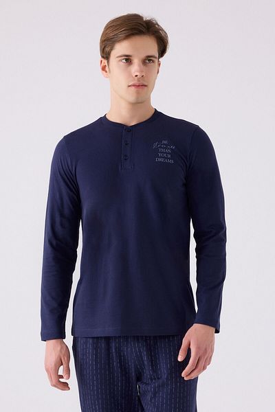 Arnetta Men's Navy Blue Long Sleeve Pajama Set