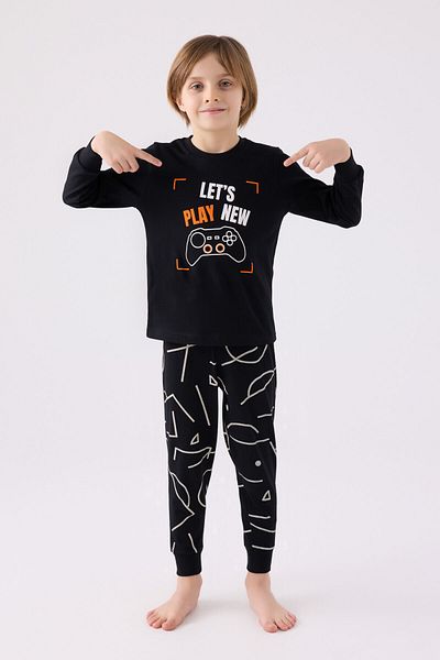 Rolypoly Costum de pijama negru cu maneca lunga pentru baietel