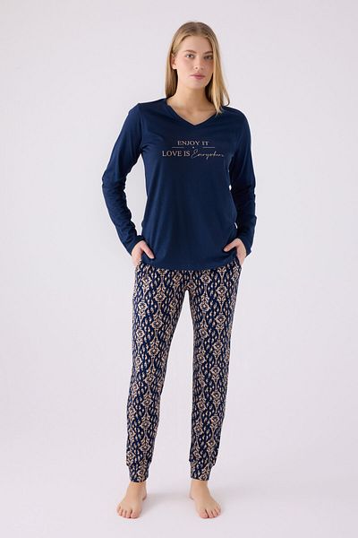 Arnetta Set de pijamale cu mânecă lungă pentru femei Dark Indigo - AR3075