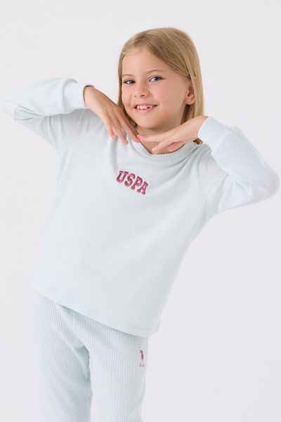 U.S. Polo Assn. Set de pijamale albastre cu maneca lunga pentru fete