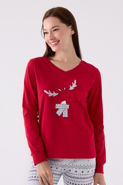 Arnetta Women's Red Long Sleeve Pajama Set