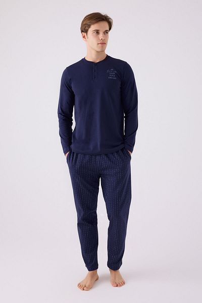 Arnetta Men's Navy Blue Long Sleeve Pajama Set