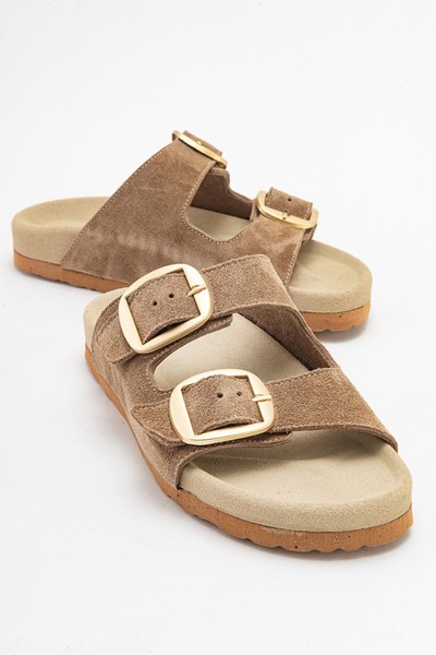 PASSAGE SHOES Genuine Suede Leather Women's Slippers - Double Banded, Model 6296