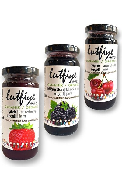LUTFİYE AMASRA Lütfiye Organik Çilek-vişne-böğürtlen Reçeli (280 GR X 3 ADET) Şeker Ilavesiz Katkısız Koruyucusuz