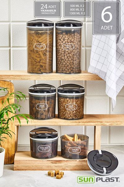 Sunplast 6-Piece Storage Container Set - Leak-Proof Ergonomic Lid - Anthracite Food Container