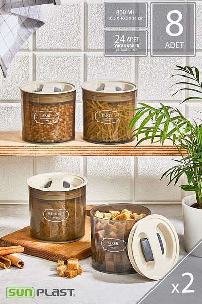 Sunplast 8-Piece Storage Container Set - Leak Proof Ergonomic Lid - Anthracite Food Container - 800ML