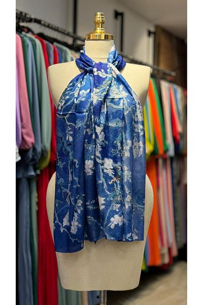 Hazard Van Gogh Almond Tree Patterned Navy Blue șal/șal