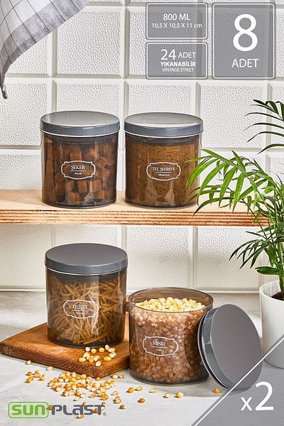 Sunplast 8-Piece Storage Container Set - Leak Proof Ergonomic Lid - Anthracite Food Container - 800ML