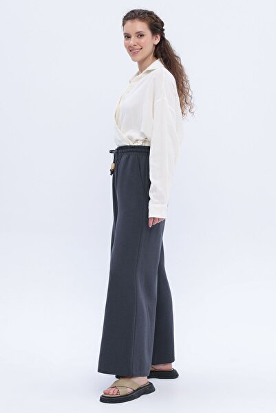 ALLDAY Wide Leg Anthracite Linen Trousers