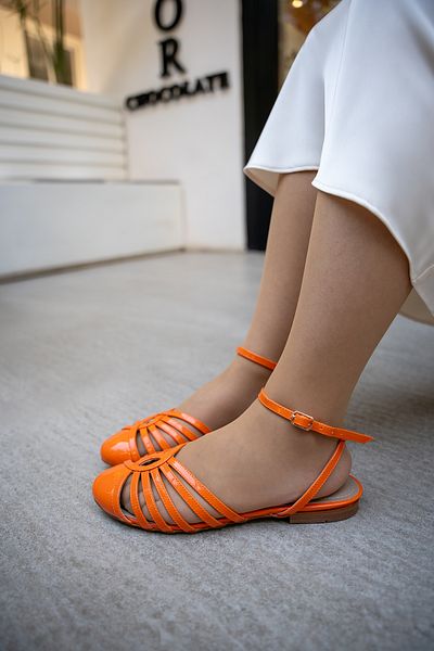 LAMİNTA Jasmine Orange - Balerini de damă cu cataramă și curea detaliată la gleznă