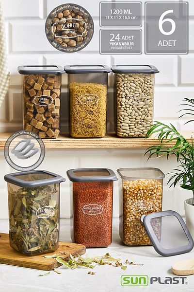 Sunplast ROYAL 6-Piece Storage Container Set - Leak-Proof Silicone Transparent Lid - Anthracite Food Container