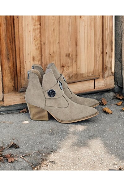 yabisago Tokalı Kadın Süet Bot Vizon