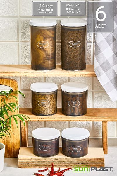 Sunplast 6-Piece Storage Container Set - Leak Proof Ergonomic Lid - Food Container with White Lid