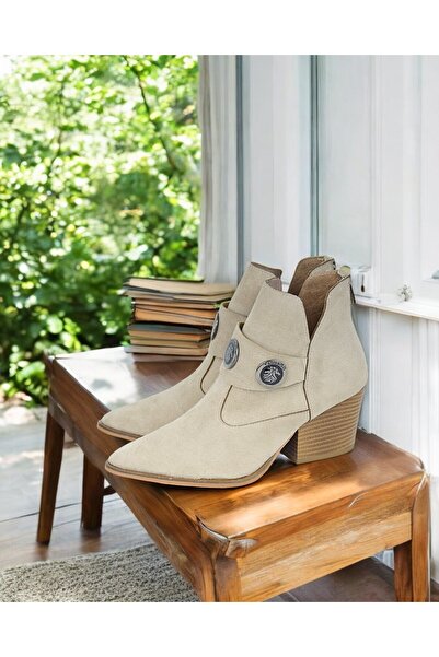 yabisago Tokalı Kadın Süet Bot Bej
