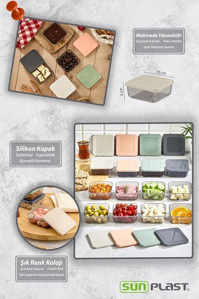Sunplast 12-Piece Square Breakfast Set - Food Food Picnic Storage Container with Leak-Proof Silicone Lid Breakfast Set