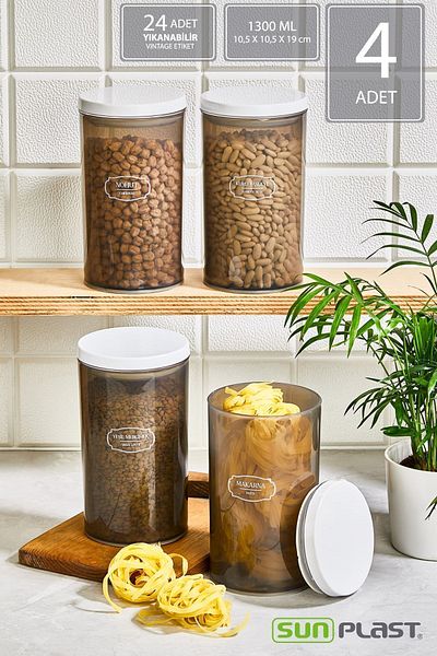 Sunplast 4-Piece Storage Container Set - Leak Proof Ergonomic Lid - Food Container with White Lid - 1300ML