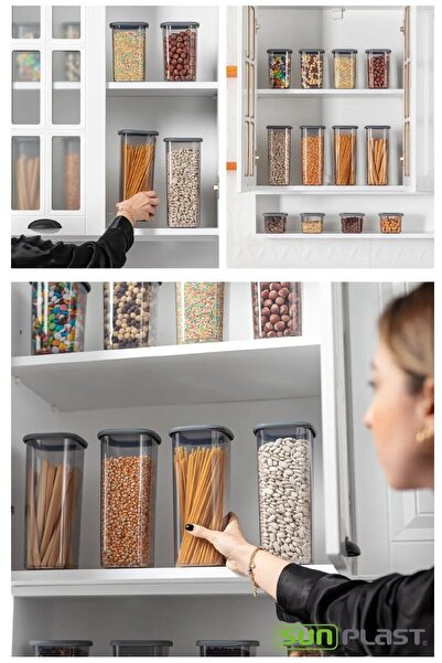 Sunplast ROYAL Set of 24 Square with Label Square Food Storage Container X8(800ML-1200ML-1600ML)Jar with Hard Lid