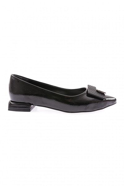 DGN Balerini din piele lacuita neagra - varf ascutit, catarama patrata, femei 39122534
