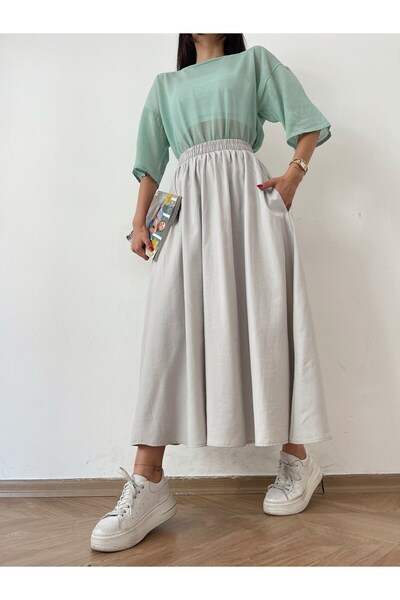 İKLİM LİFE Women's Gray Pocketed Parachute Skirt - 10771