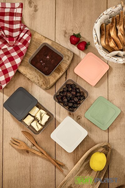 Sunplast 12'li KARE Kahvaltı Seti - Sızdırmaz Silikon Kapaklı Erzak Gıda Piknik Saklama Kabı Kahvaltılık Set