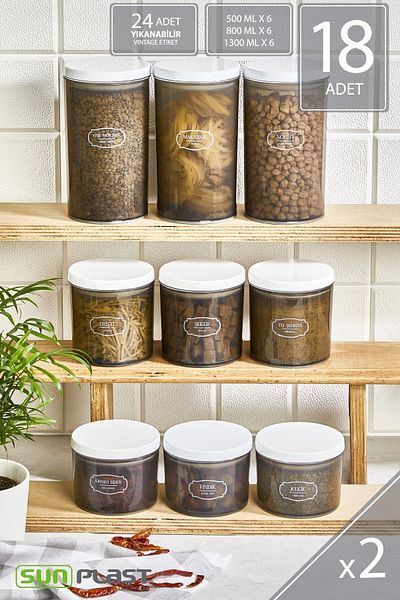 Sunplast Set of 18 Storage Containers - Leak Proof Ergonomic Lid - Food Container with White Lid