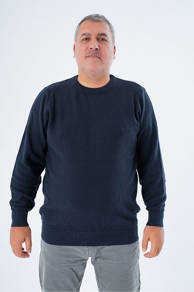 Trist Star Ανδρικό πουλόβερ πλεκτό Navy Blue Plus Size Crew - 100% βαμβάκι, πλεκτό ρύζι TRIST-2112