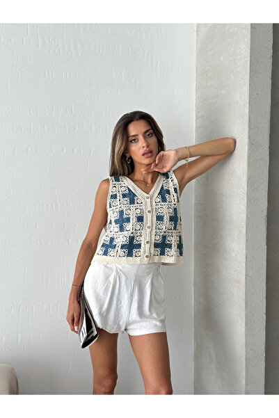 Miss Allos V-neck Lace Knitwear Vest - Women