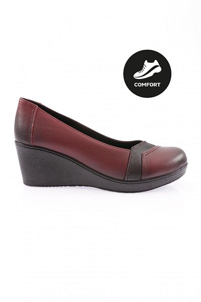 DGN Pantofi Confort damă cu talpă cu pană Burgundy Lurex Piele autentică 7623217