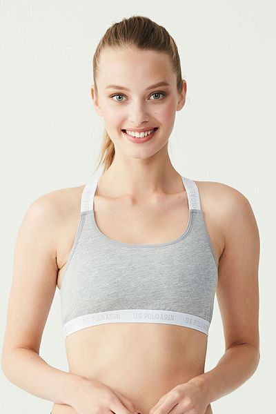 U.S. Polo Assn. US Polo Assn.Gray Melange Women's Bustier - Cross Strap Detail