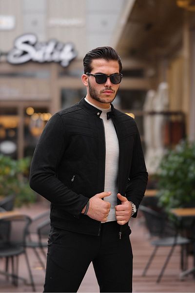 Mero Life Men's Black Seasonal Slim Fit Suede Jacket & Coat