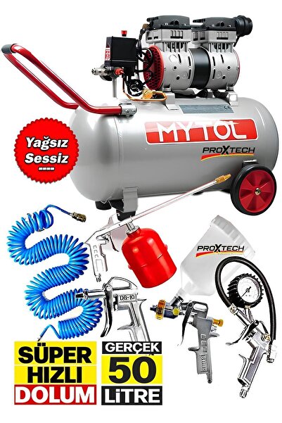 PROXTECH Süper Hızlı Sessiz Dolum 1Hp Gerçek 50lt Bakır Sargı Motor Hava Komp...
