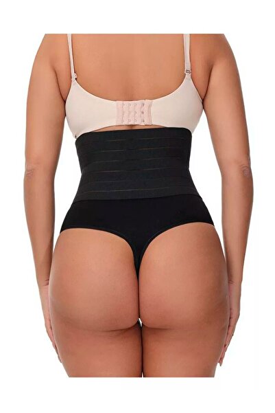 MİSTİRİK Flerna Model String Panties with High Waist Corset - Tightens and Flatens the Abdomen, Black Color