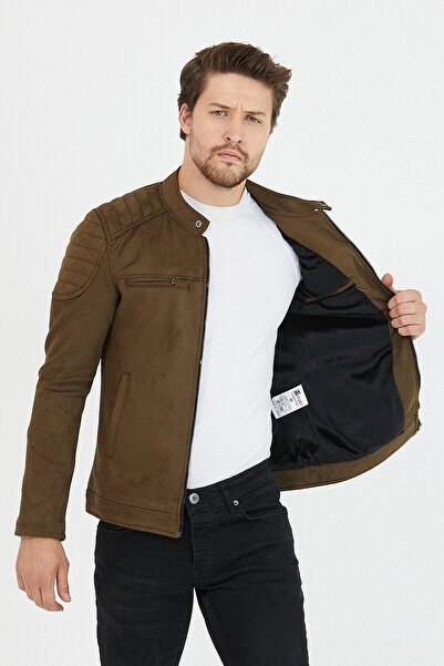 Mero Life Ανδρικό σουέντ μπουφάν Χακί Slim Fit